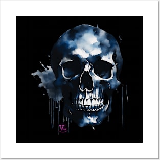 Blue Watercolor Skull Posters and Art